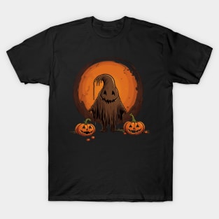 Ghost with Pumpkin and Full Moon T-Shirt